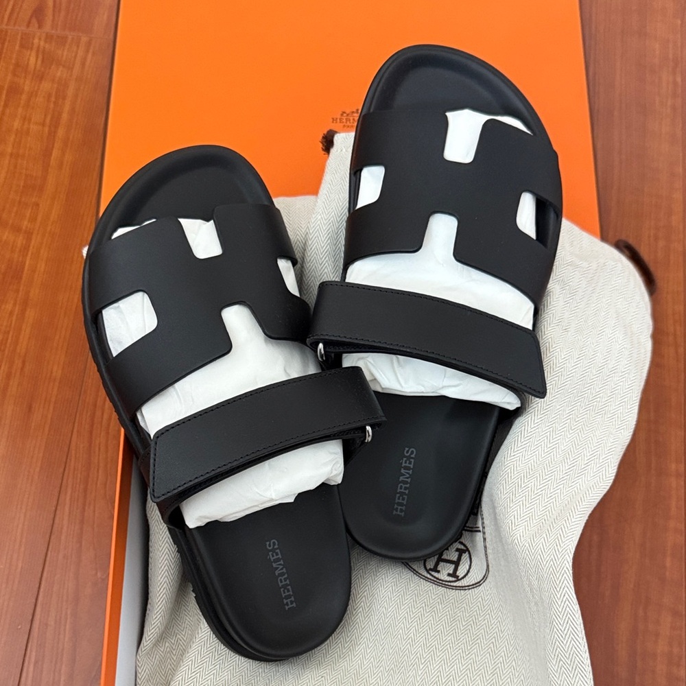 Authentic Hermès Black Chypre Sandal in size 37 / 7